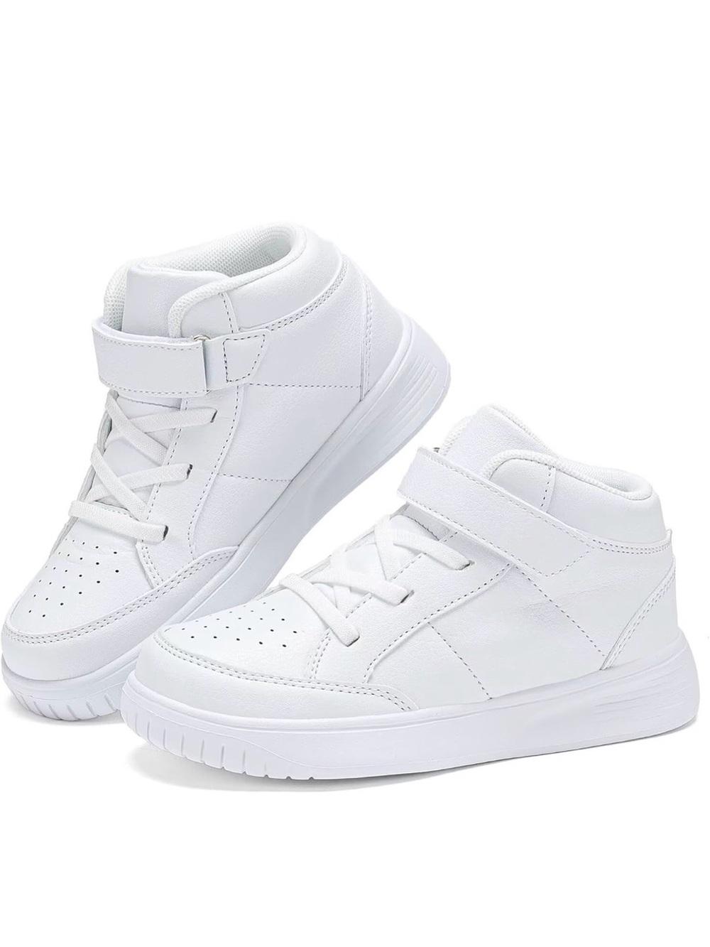 Kids White High-Top Sneakers with Hook-and-Loop Strap